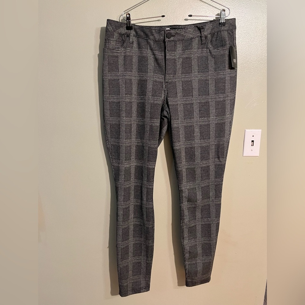 Kut From The Cloth  Ankle Toothpick Skinny Plaid Women's Pants Gray 16 NWT
